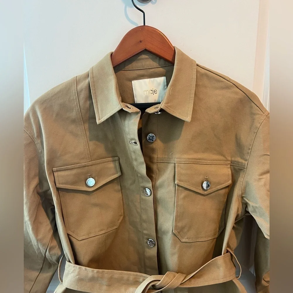 Maje Belted Shirt Jacket in Camel Size US S